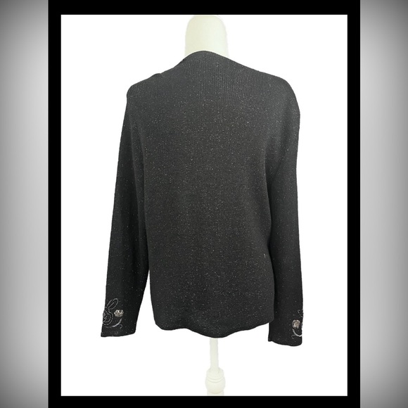 Work In Progress Black Cardigan Sequins Shimmer Holiday Vintage Inspired Large - Picture 3 of 8
